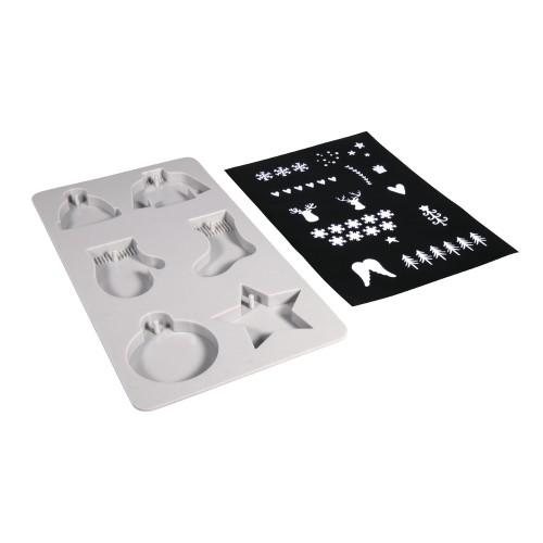 Silikonová forma na odlévání Vánoční ozdoby 6 motivů + šablona