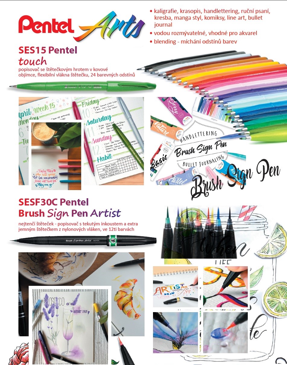 Popisovače štětcové Pentel brush pen Happy 4ks