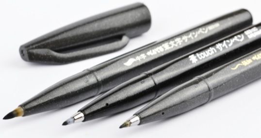Popisovače štětcové Pentel brush pen černý 3ks