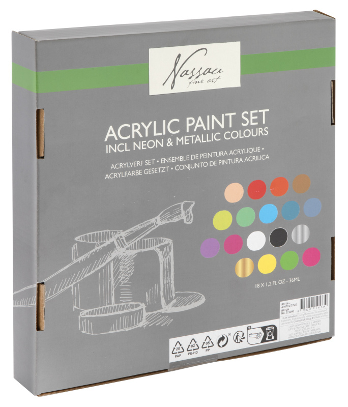 Akrylové barvy 18x36ml neonové+metalické