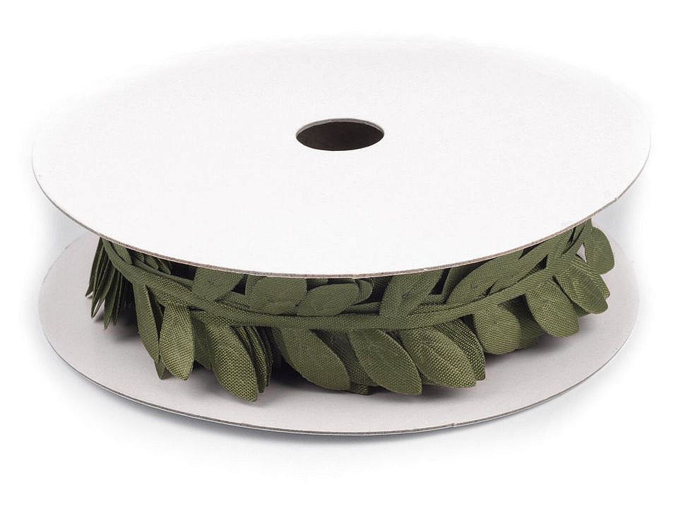 Prýmek satén list zelený 25mm 1m