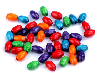 Dřevěné korálky oliva 7x10mm cca20g mix barev