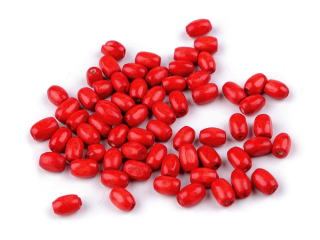 Dřevěné korálky oliva 5x8mm cca20g červená