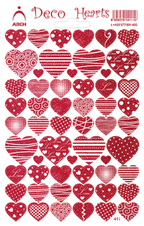 Dekorační samolepky srdíčka červená glitter12x18cm