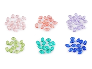 Plastové korálky ploškované olivy 10x15mm mix 14ks