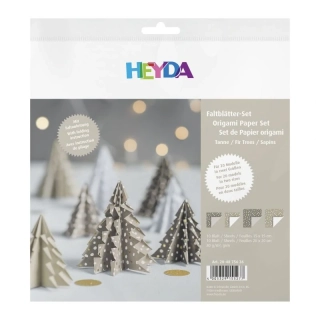 Papíry na origami 20ks stromy šedá se zlatými tečkami + návod