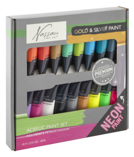 Akrylové barvy 18x36ml neonové+metalické