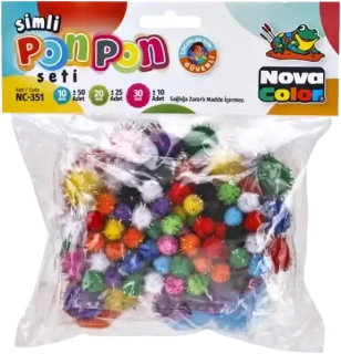Pom poms 10-30mm mix glitter 85ks