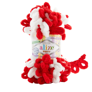 Příze Puffy Color červená bílá mix Alize