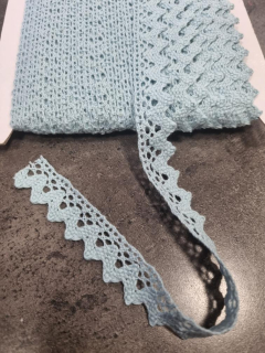 Bavlněná krajka paličkovaná š15mm 27m tyrkys/šedo