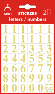 Samolepky čísla 0-9 v14mm 2archy zlatá