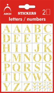 Samolepky Písmena A-Z v14mm 2 archy v blistru zlatá