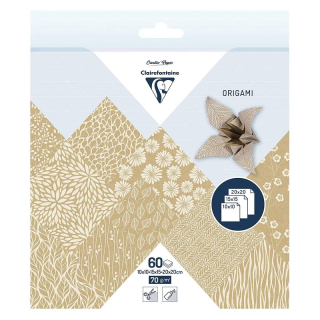 Papíry na origami 10x10cm 15x15cm a 20x20cm 60ks kraft s motivy