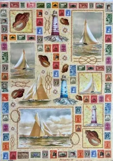 Decoupage papír 50x70cm moře známky