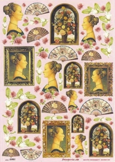 Decoupage papír 50x70cm žena vějíř